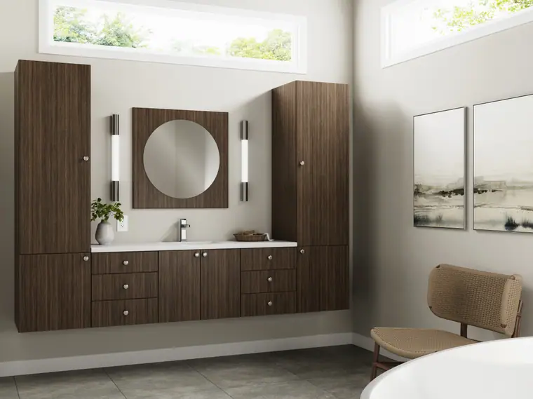 Modern walnut floating vanity