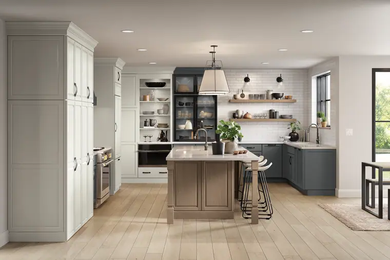 Cream navy island gold kitchen
