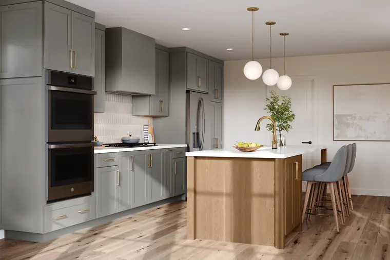 Gray oak island double oven