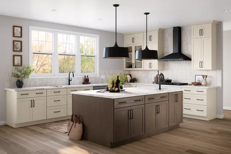 Cream driftwood island kitchen