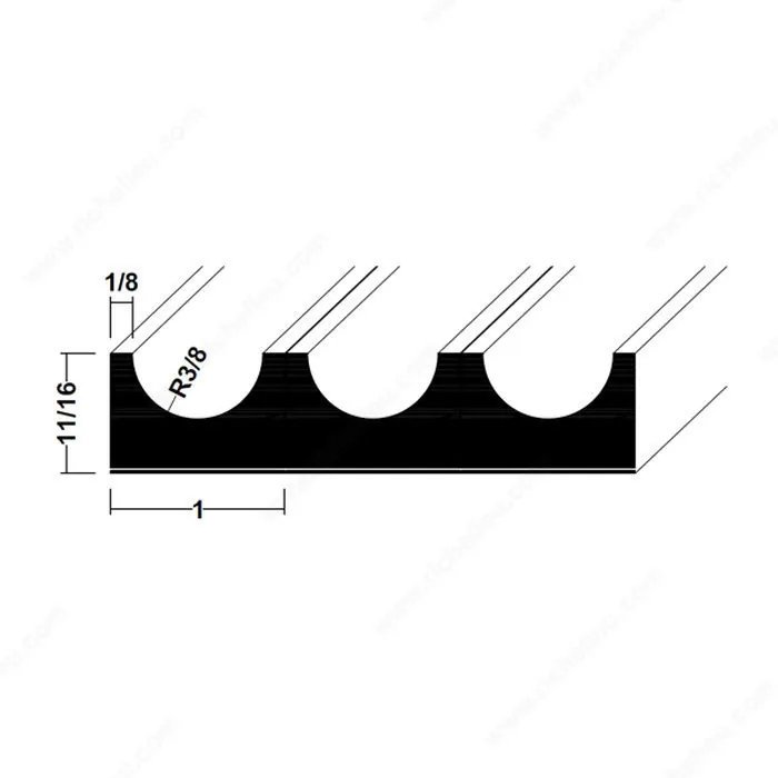 Profile and dimension schematic for Richelieu wood tambour Model 305